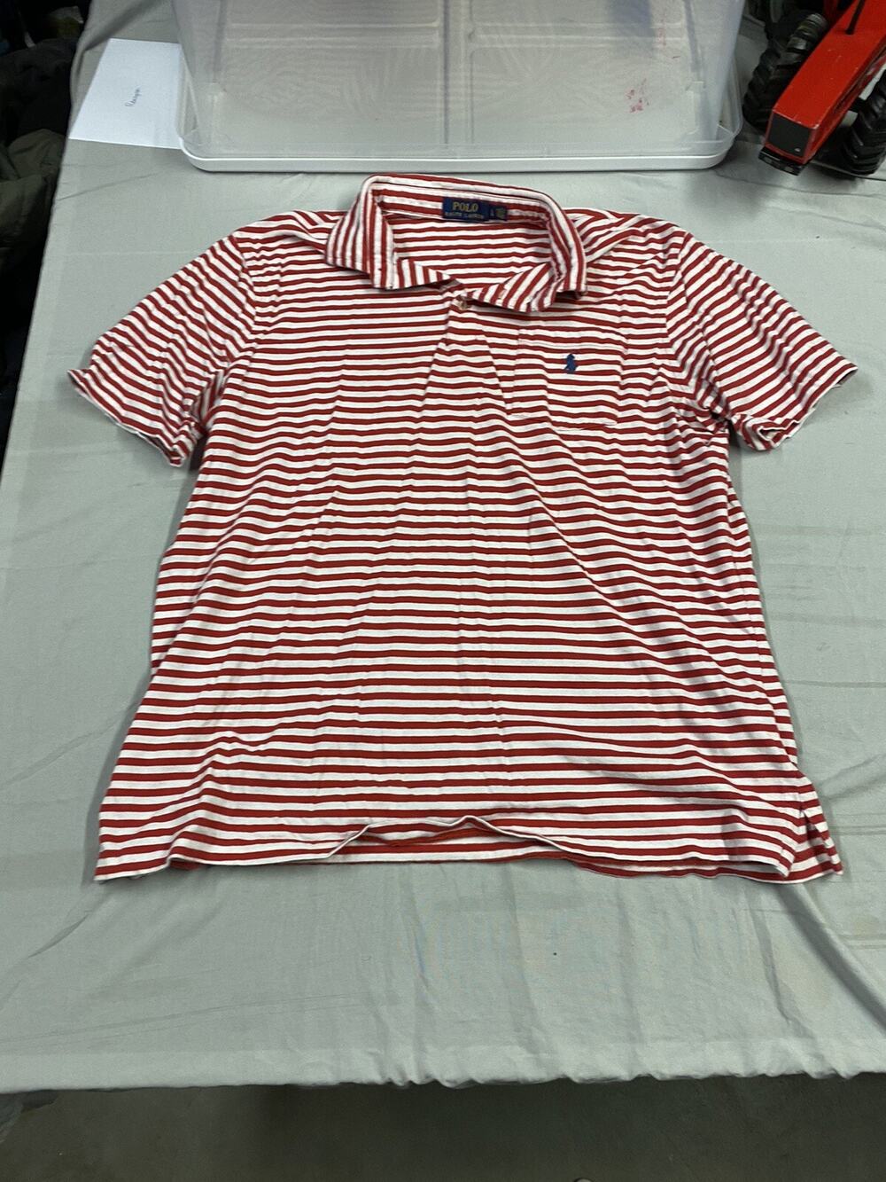 Polo Ralph Lauren Shirt Mens Large White Red Striped Short Sleeve